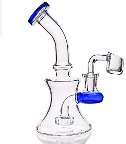 Aoheuo Mini Glas Wasserpfeifen 6 Zoll Recycler Dab Rigs Rauchrohr Perkolator Glas Bong mit 14mm Banger Nagel (Blue)