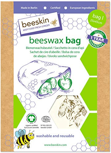 beeskin Sacchetto in Cera d'api - Perfetta Combinazione tra la Pellicola in Cera d'api e Il Sacchetto del Pane per la conservazione degli Alimenti - Formato L, 25 x 45 cm (Flower)