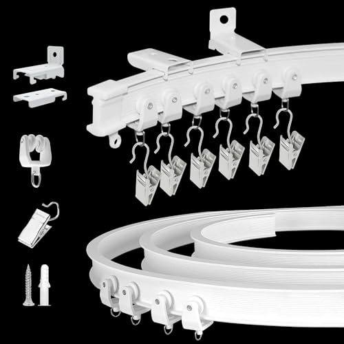 Riel de cortina flexible y flexible para montaje en pared de techo de 12 pies para cortinas, divisor de habitación, riel de cortina deslizante curvado, sistema de riel de cortina de techo resistente
