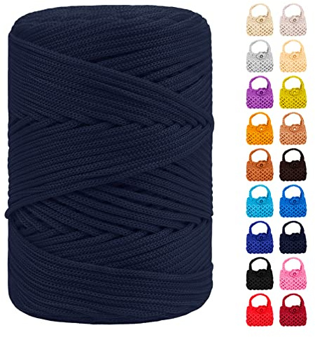 LEREATI Cordino per Borse Uncinetto, Corda Macrame 3mm x 170m Corda in Poliestere Filo Macrame, Cordoncino per Borse a Uncinetto, Fai Da Te, Regalo per Maglieria (Blu Scuro)