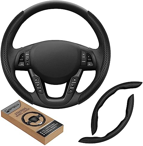 GSPSCN Coprivolante universale in fibra di carbonio per auto antiscivolo （36-39cm）, coprivolante a farfalla, protezione antiscivolo per volante segmentato, accessori interni auto (nero)