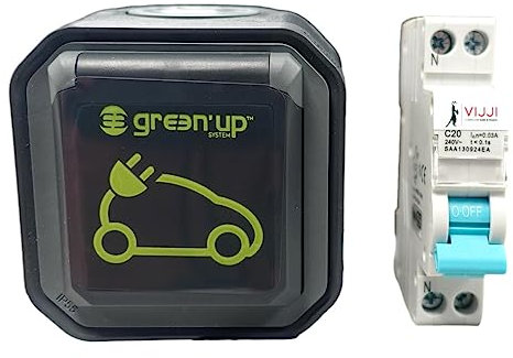 Quadratisch, rot – 1 Fehlerstromschutzschalter 20 A Vijji + 1 Stecker Green'Up Legrand für mobiles Ladegerät – für den Außenbereich – Französisches Produkt