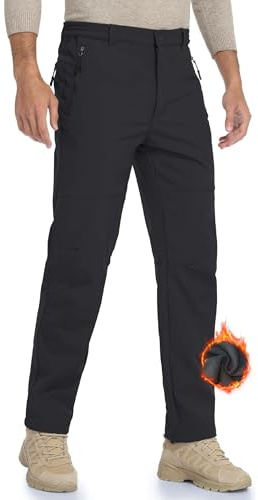Pantaloni Softshell Uomo， Impermeabili e Foderati in Pile - Ideali per Lavoro， Caccia Militare e Trekking Invernale-Black-2XL#38