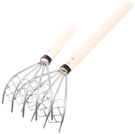 BESPORTBLE Affronter 2 Pièces 5 Herse à Cinq Dents en Acier Inoxydable Râteau à Coquillages De Plage Râteau en Acier Outils Rake à La Japonaise Palourdes Spatule Manche en Bois Mini-Outils