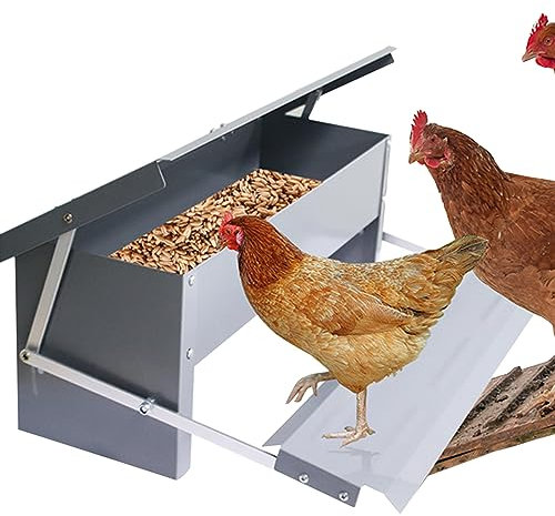 HSJKWPT 5KG Futterautomat Hühner, hühnerfutter automat aus Verzinkter Stahl, futterspender hühner mit Selbstöffnend Pedal, Hühner Futterautomat, Metall Futterspender Tröge für Geflügel Enten