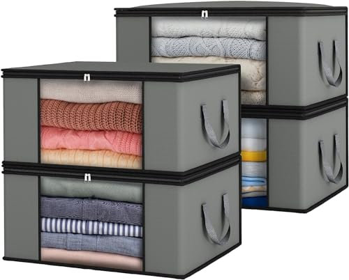 Mintry 70L Clothes storage bags- Pack of 4 under bed storage box - Clothes storage boxes with lid & PVC Window For Quilts, Blankets & Clothes