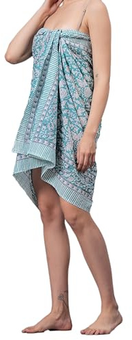 100% Cotone Costume Da Bagno Spiaggia Sarong Cover Ups per Le Donne Costumi Da Bagno Pareo Indiano Mano Blocco Stampa Beach Bikini Wrap Gonna, Verde, 73 x 44