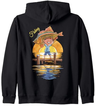 Fröhliches Angelabenteuer für Kinder bei Sonnenuntergang Kapuzenjacke