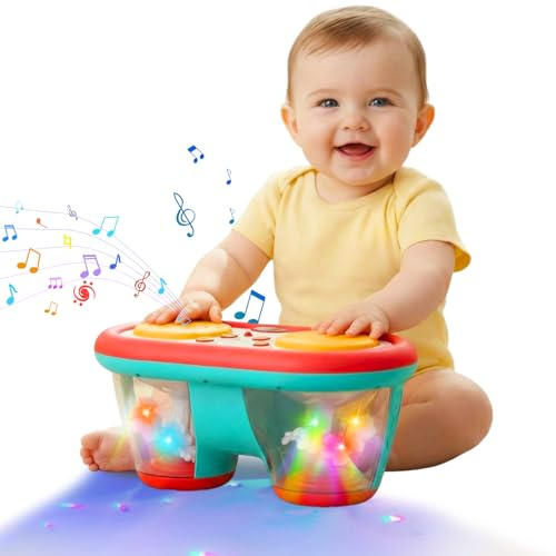 Morkka Juguetes de 6 a 12 meses Baby Ocean Projector Light Up Musical Toys para 12 – 18 meses aprender a gatear mano Clap Drum Mummy Time 1 2 años Baby Boy Girl Gift