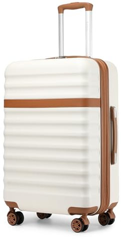 KONO Koffer Trolley Mittelgroß Koffer Reisekoffer von ABS+PC Hartschalenkoffer mit 4 Rollen TSA Schloss (Creme/Braun,L)