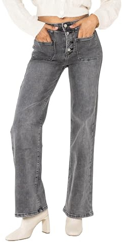 Nina Carter P139 Women's Jeans Flared Bootcut High Waist Used Look Jeans, Grey (P139-17), S