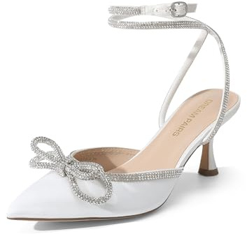 DREAM PAIRS kattunge klackar med strassrosett, Vit, 43 EU