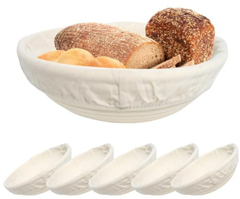 Yolispa Cestino da Lievitazione per Pane 6 Pezzi Cesto Ovale Pane Cottura in Rattan Naturale Lievitazione con Tela di Lino Rotondo Cestino per La Fermentazione per panettieri Domestici