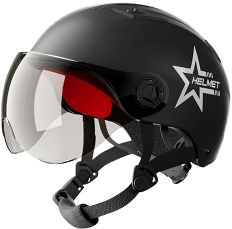 Rainjia Scooter Helm Fahrradhelm Skaterhelm für Herren und Damen E Scooter E-Bike Helm Roller Jethelm mit mit getöntem Visier Mopedhelm Ideal für Motoroller, Moped, Scooter, Mofa