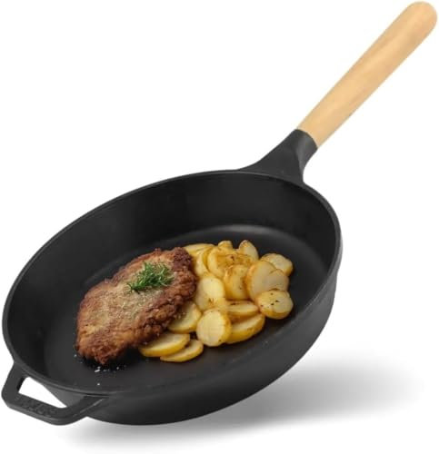 BRIZOLL Gusseisen Pfanne Ø28 cm – Bratpfanne, Steakpfanne, Servierpfanne, Eisenpfanne, Gußeisenpfanne Griff abschraubbar – alle Herdarten: Induktion, Gas, Elektro, Ofen, Grill, Camping