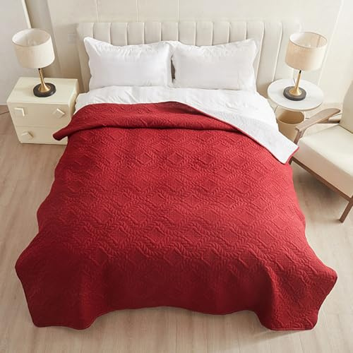 Highdi Couvre Lit, Matelassé Dessus de Lit Jeté de Canapé Confort et Douceur, Microfibre Plaid Canape Couleur Unie, Lavable Couvertures pour Salon, Chambre à Coucher (Rouge Ethnique,173x210cm)
