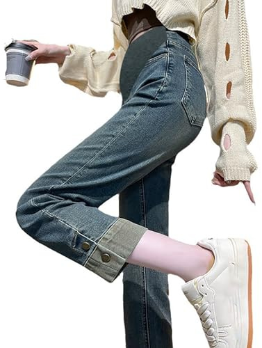 2026 Vaqueros de Maternidad Mujer Cintura Alta Elástica Cómodos Pantalones Embarazados Casual Pierna Recta Al Aire Libre Ropa Diaria Ajuste Holgado Pantalones Vaqueros Delgados Pantalones de lluvia