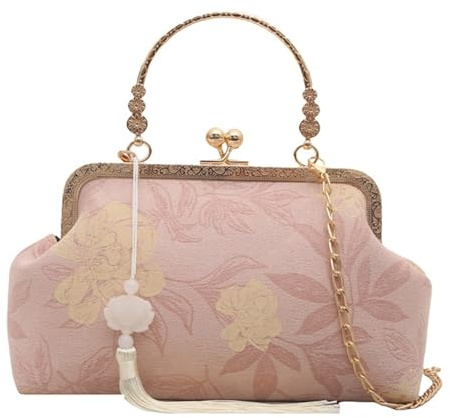 Bolso bandolera con cadena de alta calidad con detalles de bordado tradicional, diseño único inspirado en Qipao, b, One Size