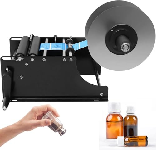 Etiketteringsmaskin for runda flaskor, liten manuell etikettapplikator med handtag, justerbar storlek 15-120 mm, 15-30 st/min, for livsmedel, kemikalier, kosmetika, medicin