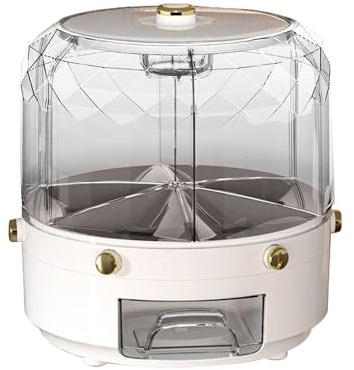 Dispenser per cereali – Grande contenitore chicchi rotondi, dispenser caramelle con rotazione a 360°, robusto multi-griglia, design di facile accesso | Scatola 6 scomparti armadietto da appoggio, arma