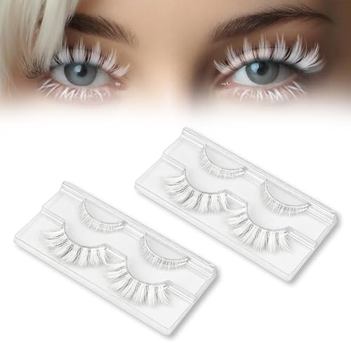 2 Pares Pestañas Postizas Blancas Banda Tranparentes Suave Y Reutilizable Lashes Pestañas Postizas Naturales Halloween Cosplay Anime Eyelash Para Halloween Fiesta Escenario