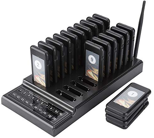 Restaurant Pager 20 Kanäle, Drahtloses Gast Paging System Kellner Anruf Paging Queuing Calling System, mit 20 Pager /1 km Verbindungsentfernung/3 Anzeigemodi
