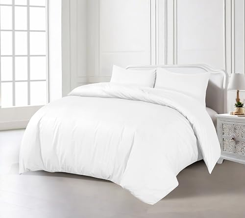Crescent Collection Plain Duvet Cover With Pillowcase Percale Quilt Cover Bedding Set (White, Super King)