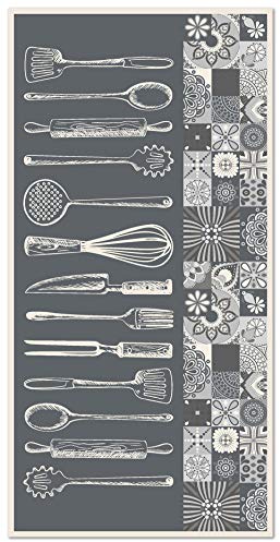 Panorama Alfombra Vinílica Cocina - Modelo Utensilios Cocina Gris 80x150 cm - Varios tamaños - Decoración Hogar