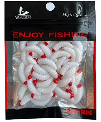 50pcs Maggots Fishing Lures Bread White Grub Worm Baits, Artificial Soft Plastic Smell Lifelike Worm Baits for Lake Freshwater Saltwater Ice Outdoor Fishing Gear Accessories, White