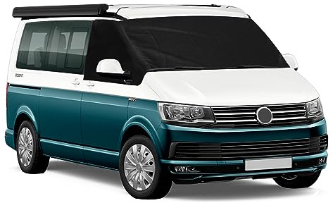 Cubierta del Parabrisas Compatible con VW T5, 600D Lujo Parasol de Ventana Delantera, 100% Opaco, Bloquea Los Rayos UV, Protector de Parabrisas Delantera Resistente Intemperie