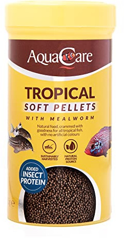 AquaCare Tropical Fish Food Pellets Complete and Varied Food for All Tropical Fish with Mealworm (125g)