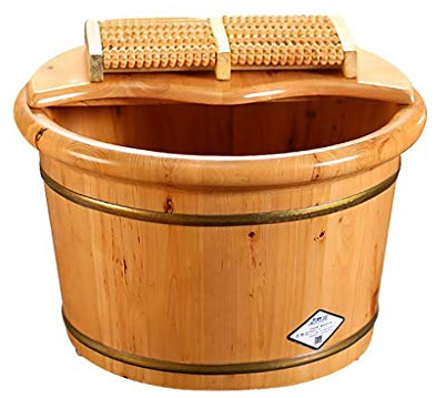 Foot Tub Wooden Foot Basin Foot Soaking Bath Basin,Thick Sturdy Pure Wood Bathtub Bucket ,Sauna Bucket With Ladle Handmade Wooden With Massager foot Bath Wooden Bucket Foot Spa Household Wash Ba