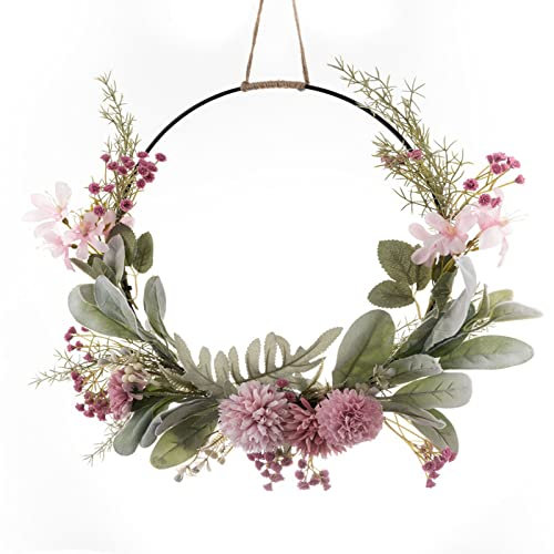 HUOGEE Türkranz Dekoration, Türkranz Künstlich Blumen Metallring Hochzeit Blumenkranz Deko, Vordertürkranz Eukalyptus Kranz Landhaus Haustür Deko Anhänger Osterkranz Floral Wanddeko Türschild