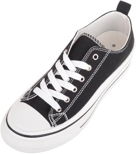 ABSOLUTE FOOTWEAR Womens Lace Up Casual Canvas Trainers Pumps, Chunky Platform Sole, Black, UK 6 / EU 39