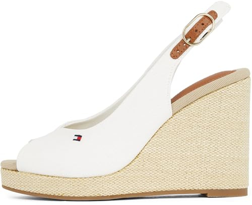 Tommy Hilfiger Damen Wedge Sandalen Flag High Slingback mit Knöchelriemen, Weiß (Ecru), 40