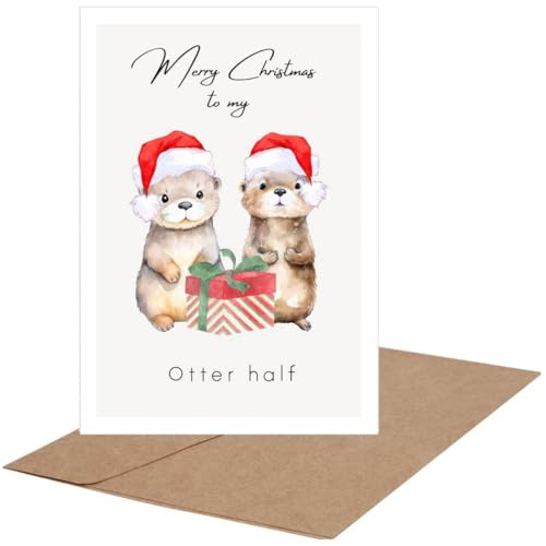 Biglietto di Natale lontra, per partner, Biglietto di Natale divertente, Merry Christmas to My Otter Half, simpatico biglietto di Natale lontra per marito, moglie, fidanzato,
