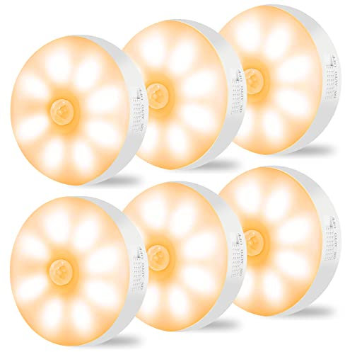 Motion Sensor Lights Indoor Rechargeable Wireless Wall Light LED Stair Night Lights Lamps with Auto/On/Off for Stairs Living Room Bathroom Corridors Closet Kitchen Under Cabinets (6000K, 6 Pack)