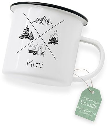 ABENTEUERNAH Tasse Fahrrad, Kaffeetasse Camper, Outdoortasse Angler, Emailletasse Mann, Fahrradgeschenk, Vatertag Geschenk, Becher, Outdoor Flasche personalisiert (Camper)
