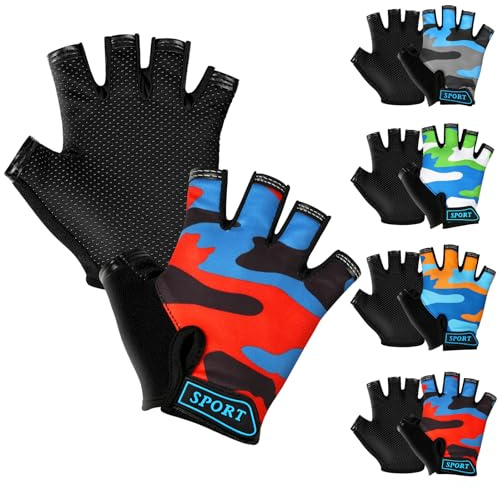 AMFUN Kids Boy Girl Cycling Half Finger Gloves| Non-Slip,Breathable, Bicycle Gloves for Boys and Girls,Fingerless Gym Antislip Grip,Ideal for BMX, MTB, Gymnastics, Bike Riding and Outdoor Sports