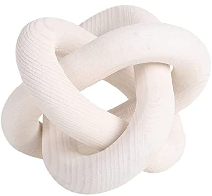 Wood Chain Link Decor, White 3 Link 6 Inch Carved Knot for Coffee Table Living Room Decor