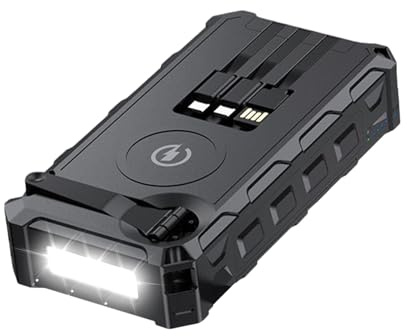 20 000 mAh solkraftbank, bärbar solladdare, 16,6 x 8,5 x 3,5 cm solladdare handvev batteri powerbank, LED-, inbyggd SOS-larmfunktion och, vattentät powerbank för kvinnor män