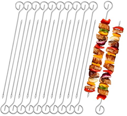 EKisemio 20PCS Stainless Steel Kebab Skewers for Air Fryer, 22cm Reusable Metal BBQ Skewers for Grilling, Oven & Shish Kabobs - Dishwasher Safe