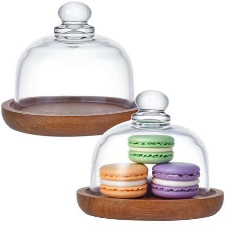 NBEADS 2 Pcs Glass Dessert Dome with Base, Mini Cake Cloche Dome Display Cases Bell Jars Cloche Glass Display Server Tray for Kitchen Birthday Party Wedding, 8cm Diameter