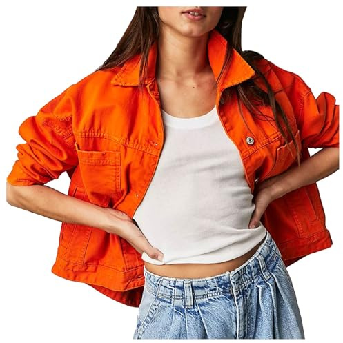 Manteau en cachemire pour femme - Veste courte en jean avec boutons - Poches - Manteau chaud doublé