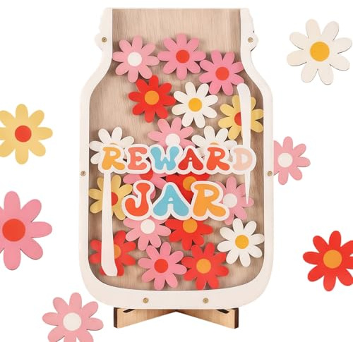 Reward Jar with Colourful Flower Tokens - Kids Reward Chart & Behaviour Tool, Toilet Training Aid for Classroom & Home Positive Reinforcement
