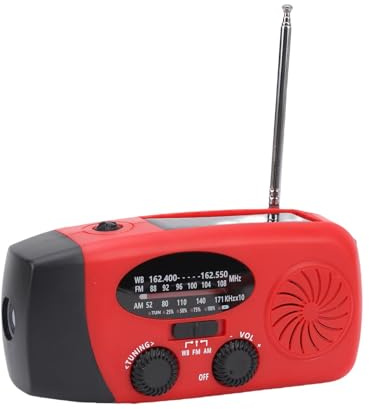 Cuifati Radio d'urgence Solaire à Manivelle avec Lampe de Poche LED, Radio Météo Portable 2000 MAh avec AM FM WB, Radio Alimentée par Batterie Rechargeable pour L'extérieur