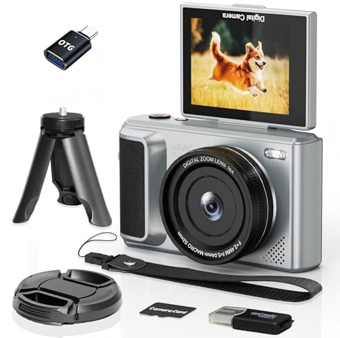 ARNSSIEN 4K Digitalkamera, 2,8 Skärm, Kompaktkamera med 180° Vikbar Skärm | Resekamera med 16X zoom, 1500 mAh batteri, portabel design, upp till 2 timmars inspelning för tonåringar och nybörjare, Y1