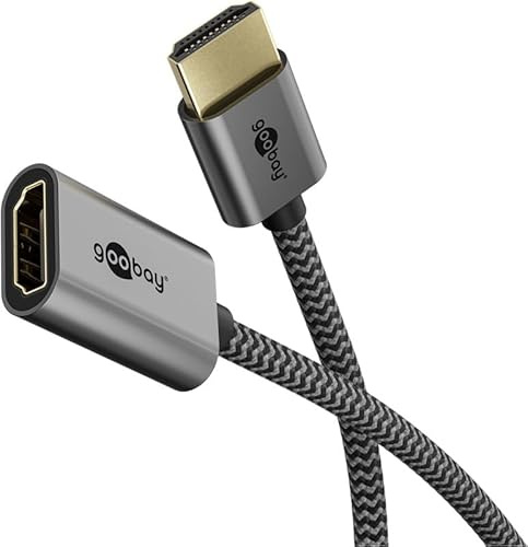 goobay Plus Serie 0,1m HDMI™-Flexadapter Ultra High Speed, 8K @ 60 Hz, HDR, ARC, 48 Gbit/s, Textilmantel, HDMI-Stecker auf Buchse, für TV-Wandmontage, Enge HDMI-Anschlüsse, Gaming, Heimkino – 79145