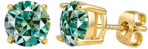 PAKORIO Ohrstecker mit farbigem Moissanit 0.2-4ct VVS1 für Damen, 925 Sterling Silber Ohrstecker 14K vergoldet, 4-Zinken-Design, hypoallergen für empfindliche Haut(Petrol,0.6ct)