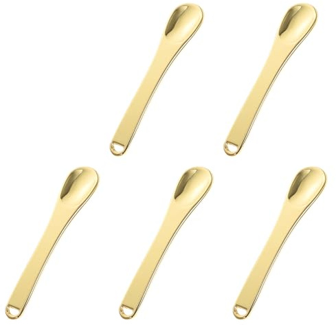 TEHAUX Cucharas para Crema Facial de Aleación de Zinc, 5 Unidades, Mini Espátulas Doradas Multifunción para Masaje y Aplicación, Ideales para Cremas y Contorno de Ojos en Cuidado Piel